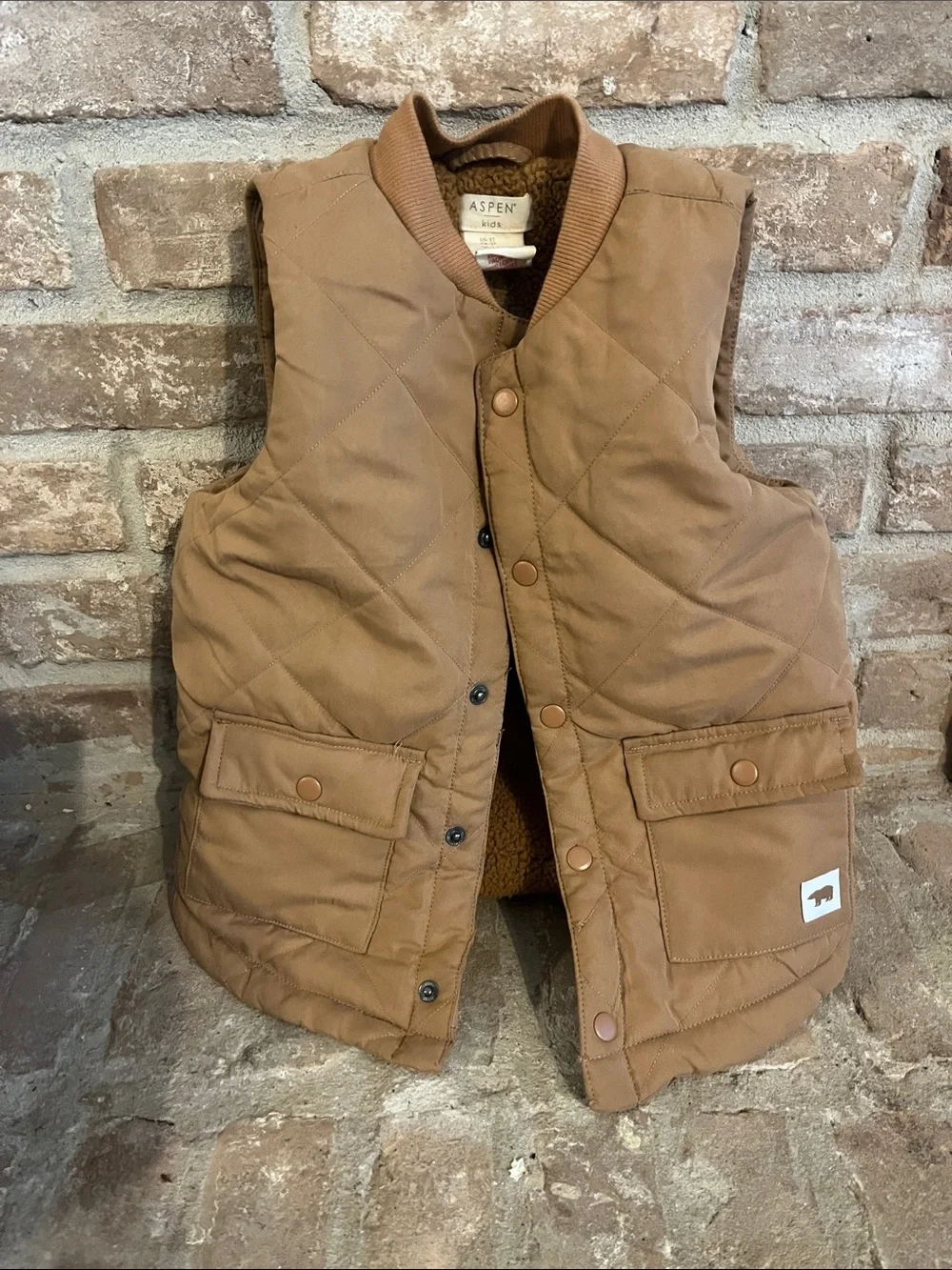 ASPEN Kids Tan Quilted Sherpa-Lined Vest – Girls/Boys 5T
